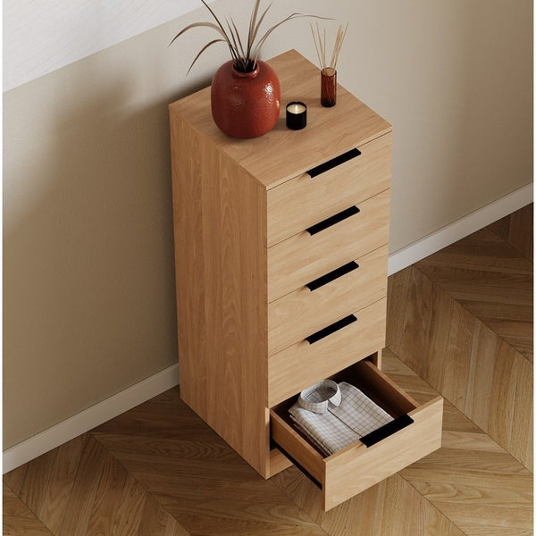 Modern 5 Drawer Narrow Chest of Drawers Dresser Space Saving Storage Organizer Bedroom Furniture