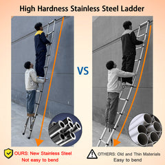 Telescoping Ladder 10.5ft/3.2m Stainless Steel Telescopic Extension Ladder Heavy Duty Collapsible Ladder Non-slip Angled Feet Securing Strap Delicate Design for Home Loft RV Ladder 330 lbs Capacity