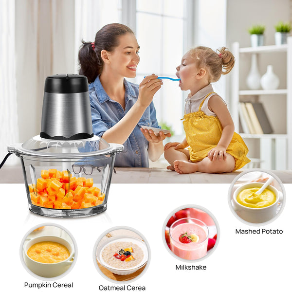 Food Processor, Electric Food Chopper with 1 Bowl (2.3L), Dual-Speed Mini Electric Vegetable Chopper +1 Sets Blades, Meat Grinder & Veggie Chopper, 2 Speed for Food Meat, Onions, Garlic, Nuts &Family Use
