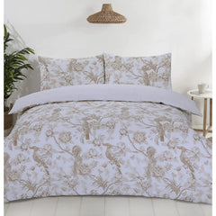 Night Comfort Eco Breathable Duvet Cover with Pillowcases | 100% Polycotton Percale Exclusive Chinoiserie Birds - Gold Design | Machine Washable and Non-Allergenic Bedding Set