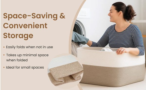 65L Large Storage Basket Blanket Baskets in Living Room, Nursery, Bedroom, Cotton Rope Baskets for Towels, Books, Toys, Dirty Clothes, Baby Storage Organiser, Grey, 65L