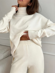 Autumn And Winter Casual Sweater Coat with High Collar, Women'S Two-Piece Set