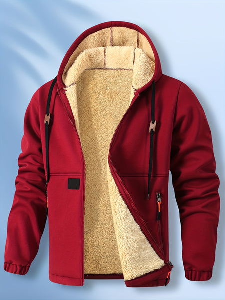 Men'S Cardigan Hooded Fleece Thickened Sweatshirt, Fashionable Fleece Warm Hoodie, Comfortable Loose Drawstring Hooded Sweatshirt, Autumn And Winter Men'S Clothing, Men'S Casual Hooded Sweatshirt with Zipper Pockets, Suitable for Winter And Autumn
