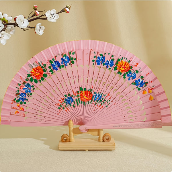 1pc Spanish Wooden Folding Hand Held Dance Fan Flower Pattern Party Wedding Gifts