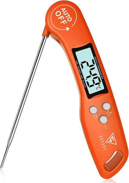 DOQAUS Digital Meat Thermometer, Instant Read Food Thermometer with Backlight LCD Screen, Foldable Long Probe & Auto On/Off, Perfect for Kitchen, BBQ, Water,Meat, Milk, Cooking Food (Black)