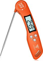 DOQAUS Digital Meat Thermometer, Instant Read Food Thermometer with Backlight LCD Screen, Foldable Long Probe & Auto On/Off, Perfect for Kitchen, BBQ, Water,Meat, Milk, Cooking Food (Black)