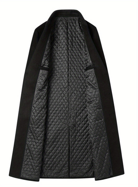 New Autumn/Winter Tweed Overcoat for Men, Long Length, Painted Finish, Warm and Thickened Tweed Outerwear, Men's Casual Wool Blend Jacket Trench Coat