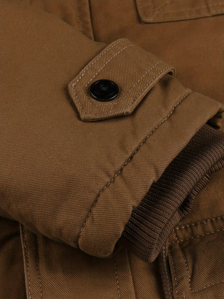 Men'S Fleece Jacket Casual Warm Hooded Windproof Outerwear Fleece Jacket Hooded Multi-Pocket Utility Jacket