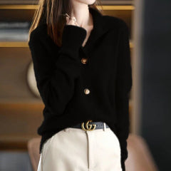 2026 New Retro Women'S 100% Cashmere Solid Color Stand Collar Cardigan, Casual Loose Fit Outerwear for Office Commute & Business Casual Outfit