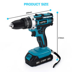 Cordless Combi Hammer Impact Drill Driver Electric Screwdriver & 2 Battery Electric Screwdriver Set 25+3 Clutch, Handheld Cordless Hammer Drill, 29 PCS Drill Bits, LED Light for Home and Garden DIY Project