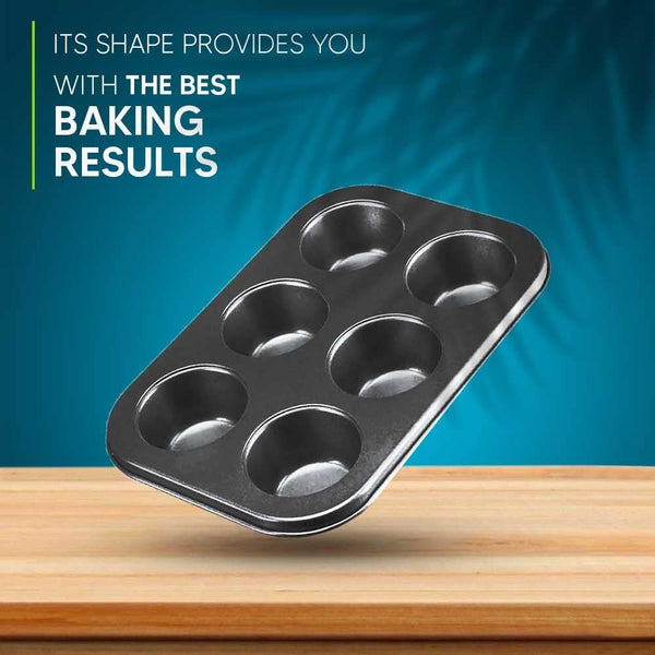 ANGIX 6 & 12 Cup Muffin Tray Nonstick - Dishwasher Safe Cupcake Tins for Baking | Non-Stick Pan Muffin Trays, Baking Mould for Muffins or Cupcakes, Bakeware - (Black)