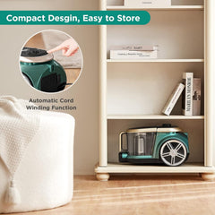 Midea Eureka Apollo Bagless Canister Vacuum Cleaner, Lightweight Cylinder Vacuum Cleaner with 800W Motor & Single Cyclone System, 2.2L Dust Container, Suitable for Carpets, Hard Floors & Pet Hair Cleanup, Green