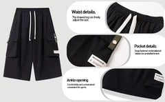 2pcs Men's Cargo Capri Pants with Drawstring Waist, Large Pockets, and Letter Patches for Summer, Fashion Casual Athletic Trousers