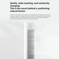 Xiaomi 2 Intelligent Tower Fan, 150° Rotating Tower Fan with Intelligent App Control, 3 Modes, Range 10 m, Energy Efficient