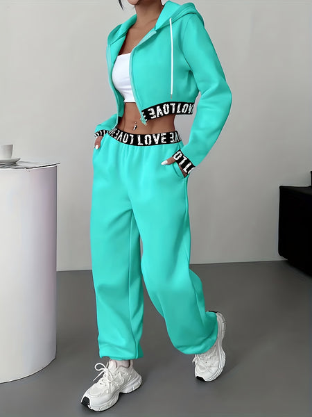 Women'S Autumn And Winter Fashion Two-Piece Set, Featuring a Loose Zip-Up Hoodie And Matching Sweatpants