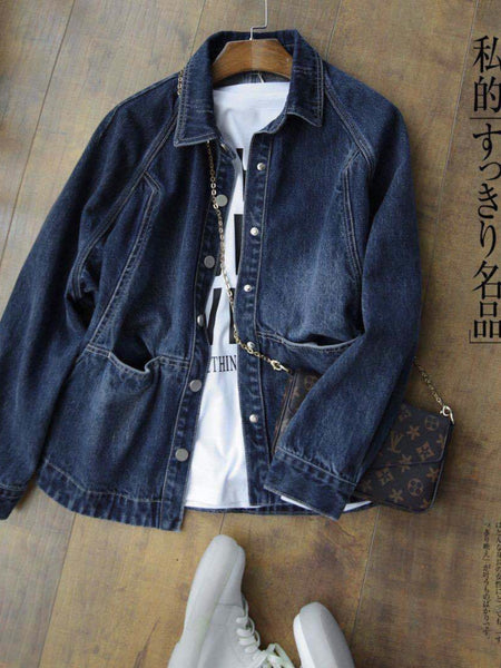 Women's Oversized Denim Jacket - 2025 New Style Collar & Chest Pocket, Youthful Age-Defying Fit, Casual to Dressy Coat for Jeans Blazer (Machine Washable, Spring/Fall Outerwear) - Versatile College to Workwear