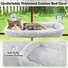 Foldable Cat Window Hammock Perch, Cat Window Bed with Powerful Suction Cup up to 18kg, Reversible Washable Cover Cat Hammock for Indoor Cats, Grey 52x30cm or 60x30cm