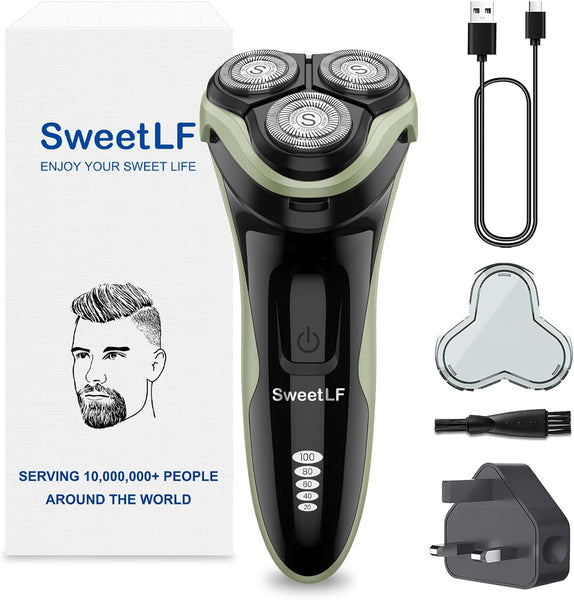Sweetlf Electric Razor for Men, 120 Min Shaving, Fast UK Adapter (1H Charging),100% Waterproof, Wet & Dry Rotary Shavers for Men with Pop-Up Trimmer, LED Display, Dark Blue