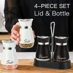 4pcs Set (2 Bottles + 2 Caps) of Adorable Glass Salt And Pepper Shakers. 4 Oz (Approx. 113.4G) Glass Salt And Pepper Shakers with Stainless Steel Caps, Suitable for Kitchen Dining Tables, Rvs, Camping, And Bbqs. Condiment Bottles, Salt And Pepper Shakers.