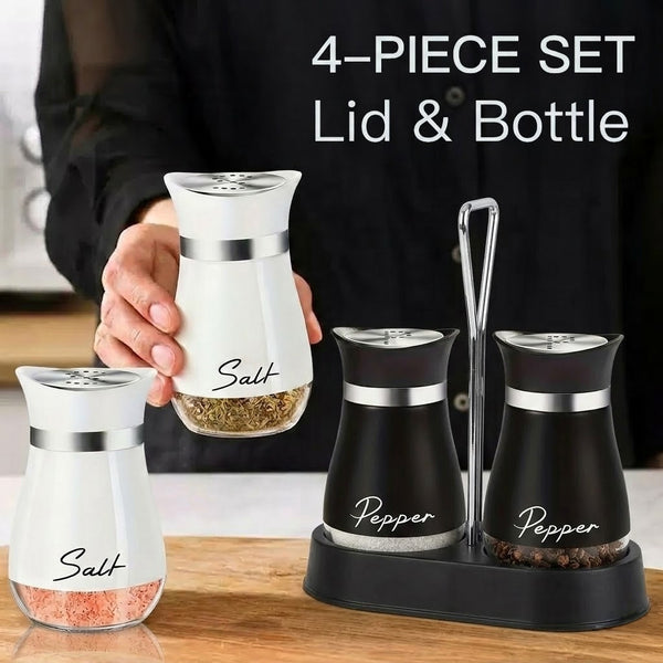 4pcs Set (2 Bottles + 2 Caps) of Adorable Glass Salt And Pepper Shakers. 4 Oz (Approx. 113.4G) Glass Salt And Pepper Shakers with Stainless Steel Caps, Suitable for Kitchen Dining Tables, Rvs, Camping, And Bbqs. Condiment Bottles, Salt And Pepper Shakers.