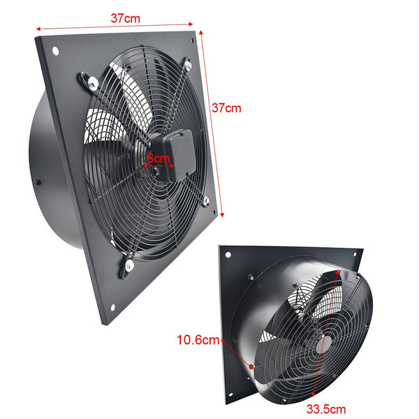 1pc Low Noise 300mm / L37xW37CM Extractor Fan 2130m/h - Stainless Steel Ventilation Fan with Backdraft Damper for Kitchen, Bathroom, Garage - Black