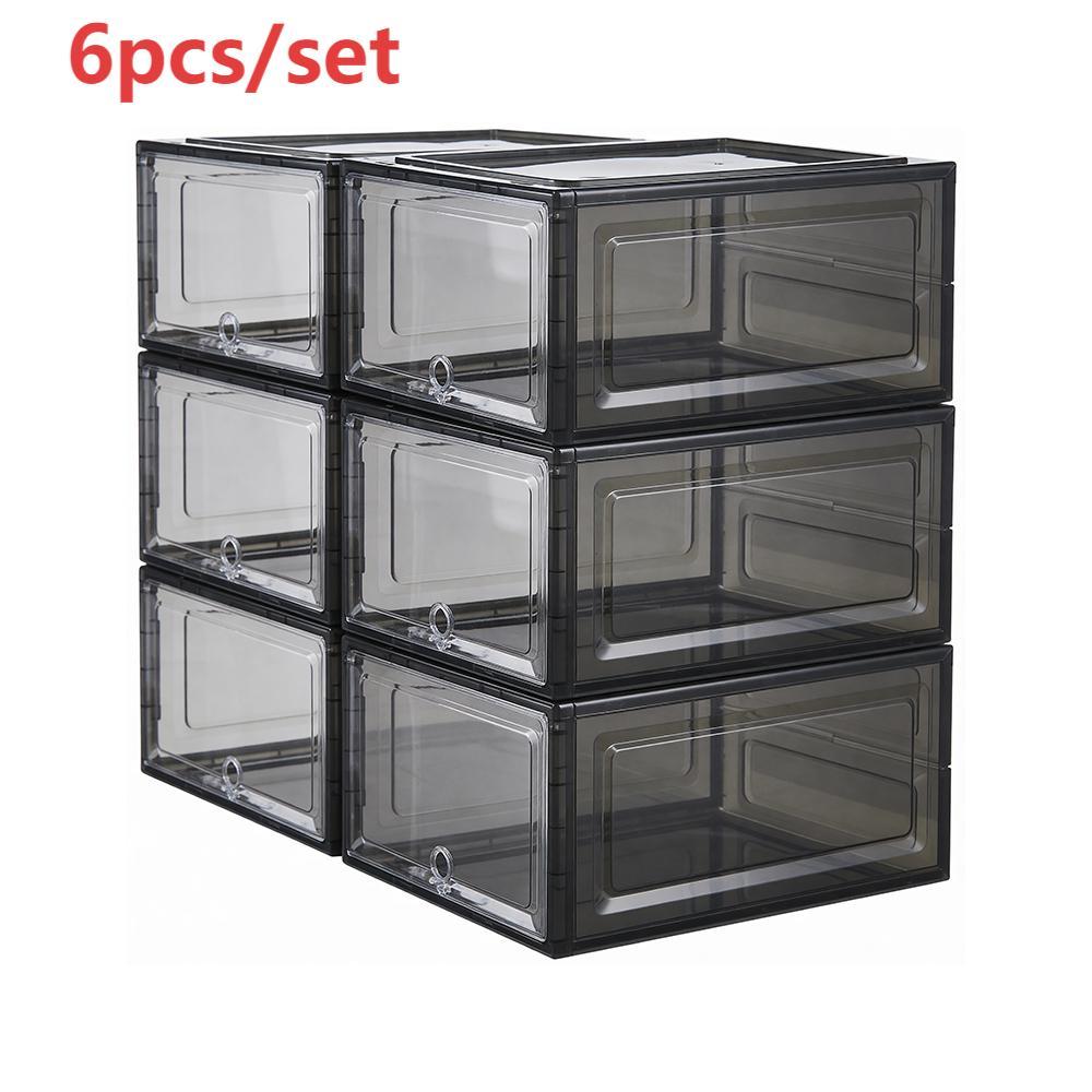 6 Pack Transparent Shoe Boxes, Durable Shoe Box Organiser, Space Saving Design with Magnetic Door, Stackable Shoe Storage Organiser Containers Space Saver with Lids Shoe Storage Cabinet for Entryway Closet Women/Men (Grey ),Extra Large Size 34.6x27x19.5cm