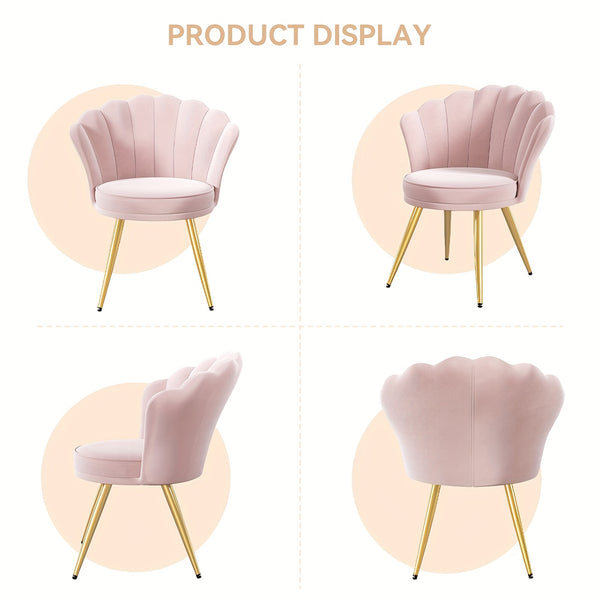 Modern Velvet Accent Chair With Back, Upholstered Vanity Chair For Makeup Room, Makeup Side Chair Desk Chair With Golden Metal Legs For Bedroom Living Room