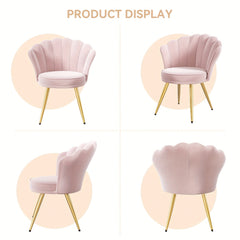 Modern Velvet Accent Chair With Back, Upholstered Vanity Chair For Makeup Room, Makeup Side Chair Desk Chair With Golden Metal Legs For Bedroom Living Room