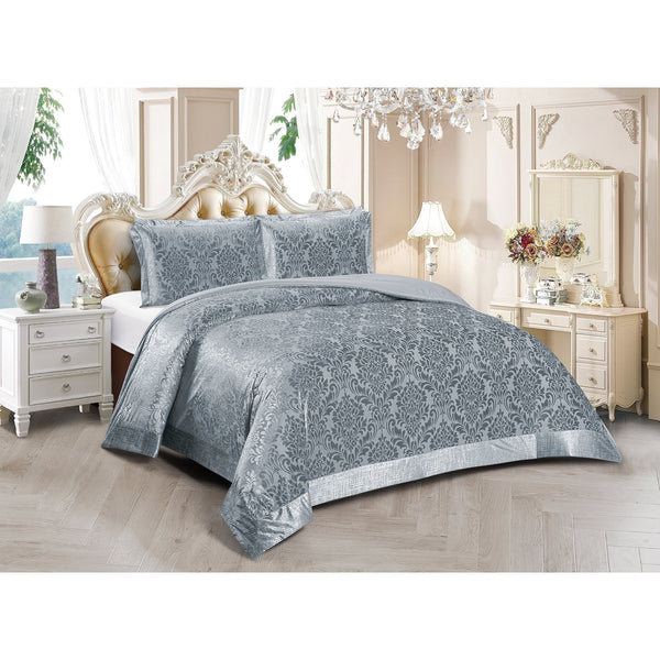 3 Piece Velvet Quilted Bedspread Set Jacquard Damask Bed Cover with Pillow Shams | Luxury Soft Polyester Bedspread for Double King Super King Beds | Modern Elegant Bedroom Bedding Set