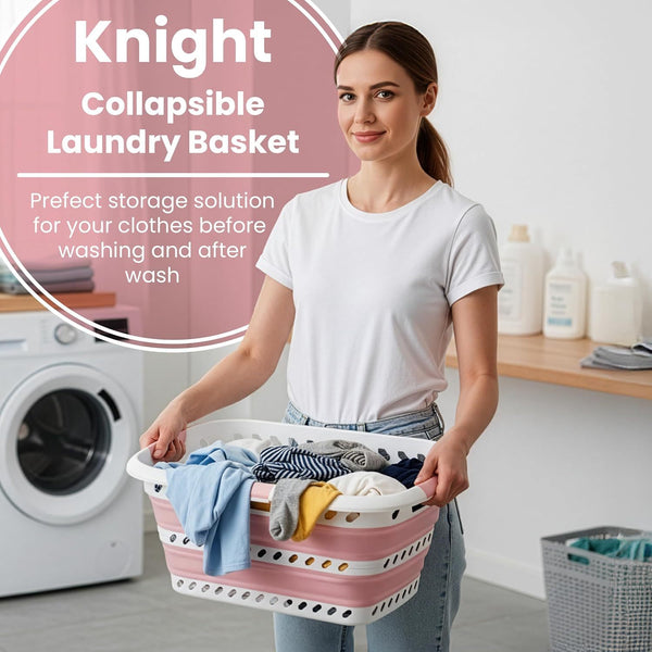 KNIGHT Collapsible Laundry Basket 42L–Foldable Washing Basket with Handles, Large Space-Saving Basket for Clothes – Multipurpose Laundry Hamper & Collapsible Washing Baskets for Laundry (Green)
