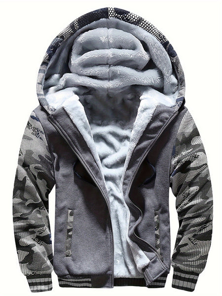 Men'S Cozy Fleece Hoodie, Stylish Color-Blocked Jacket for Autumn And Winter
