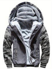 Men'S Cozy Fleece Hoodie, Stylish Color-Blocked Jacket for Autumn And Winter
