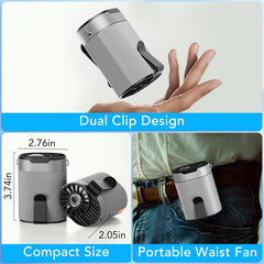 COZOME Portable Waist Fan with 4-Speed Settings, Dual Clip Design, Hands-Free Neck Hanging Fan for Outdoor Activities