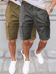 2pcs Men'S Cargo Shorts, Drawstring Waist Multi-Pocket Men'S Shorts