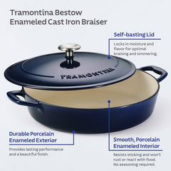 Tramontina Enamel Cast Iron Shallow Casserole Dish, 30Cm / 3.8L in Blue