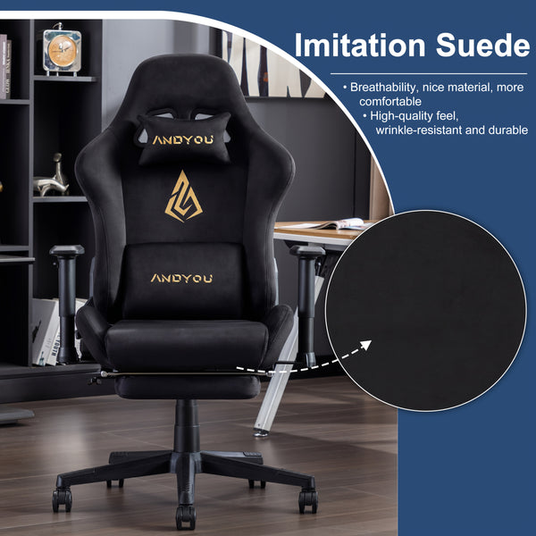 ANDYOU Gaming Chair, Comfortable Office Chair, Premium Fabric Soft As Faux Fur. Ergonomic PC Chair, Adjustable Swivel Work Chairs with Footrest