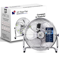 Morris Floor Fan 12 Inch Strong Airflow 3 Speeds Aluminium Blades Tilt Head 135° Portable Compact Fan for Bedroom Office Home Silver