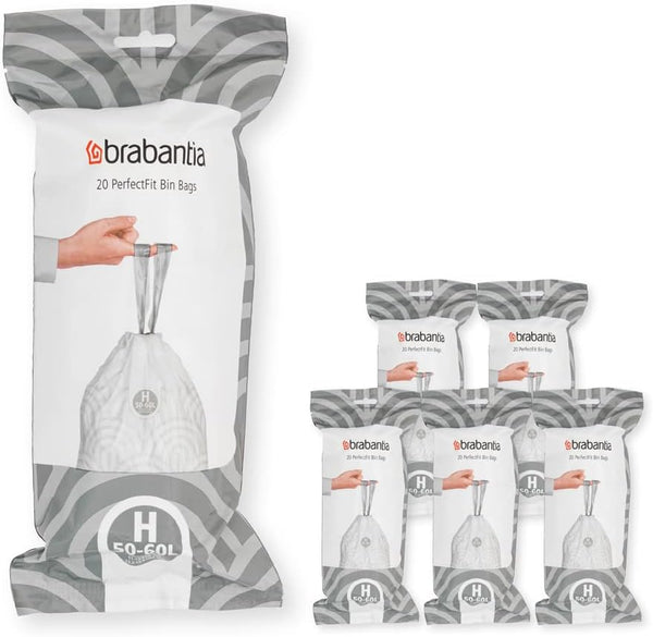 Brabantia Perfectfit Bin Liners (Size G/23-30 Litre) Thick Plastic Trash Bags with Tie Tape Drawstring Handles (40 Bags)