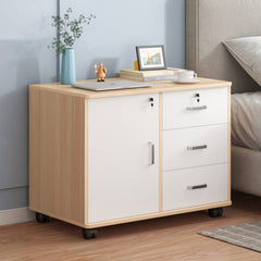 Three-Drawer File Cabinet, Movable Printer Stand with Adjustable Shelf, Rolling Lateral Filing Cabinet on Wheels, Bedside Storage Unit with Lock And Removable Wheels, Anti-Theft End Table for Document Storage in The Bedroom
