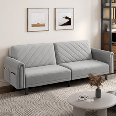 Costoffs Contemporary Sofa Bed Convertible Sofa Futon Couch Fabric 3-Seater Sofa Bed for Small Space/Apartments/Guest Rooms/Studios, Beige/Light Grey