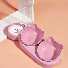 A 3-In-1 Pet Bowl That Includes a Cat Bowl, Spoon, And Cup, Available Locally for Food And Water. This Triple Cat Bowl Features a Plastic Raised Dish And an Automatic Water Bottle
