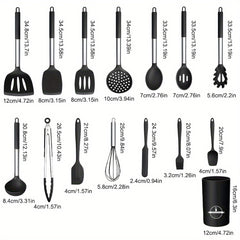 15pcs Silicone Kitchen Utensil Set with Wooden Handles - Non-Stick, Includes Stainless Steel Grater & Bottle Opener, Perfect for Cooking, Baking & Holiday Celebrations.