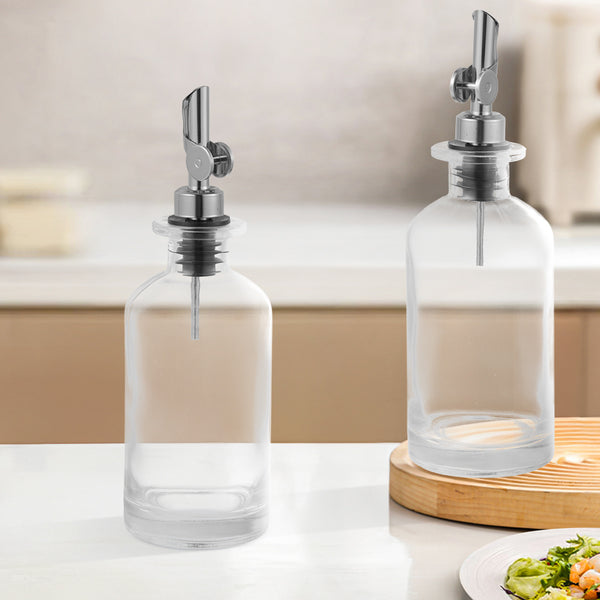 2pcs Olive Oil Dispenser Bottle for Kitchen, Glass Oil and Vinegar Dispenser Set, Coffee Syrup Dispenser, Kitchen Cooking Tools, 350ml/ 500ml, Silver/ Gold
