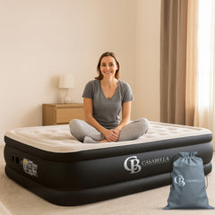 Casabella Air Bed - Airbed with Built-in Electric Air Pump, 3 Min Self-Inflating/Deflating Single Air Mattress with Flocked Surface, Portable Blow Up Mattress for Home, Camping & Guests (99x190+46cm)