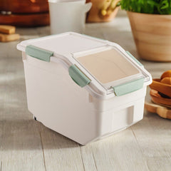 10KG Dog Food Storage Container with Scoop, Large Airtight Pet Dog Food Bin, Dog Cat Dry Food Bin, Rice Storage Container, Grey/Green