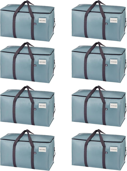 VENO 8 Pack Extra Large Moving Storage Bags with Zips, Heavy-Duty Organizer Tote, Moving Box Alternative, Packing Supply, Clothes Storage Bin, Tag Pocket for Label, Water-Resistant (Clear, 8 Pack)