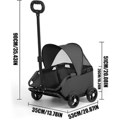 Small Dog Cat Stroller Folding Travel - Small Puppy Pet Stroller with Safety Rope, 4 Wheel Dog Carriage with Adjustable Canopy, Lightweight Outdoor Puppy Kitten Carrier for Park Beach Shopping Mall