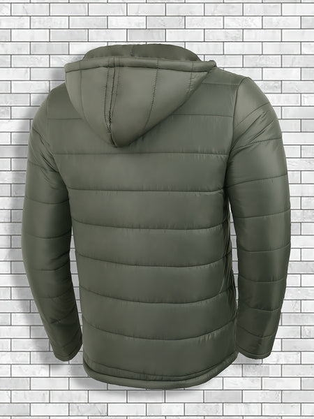 Men'S Outdoor Lightweight Thickened Hooded Windproof Quilted Solid Color Warm Coat