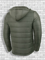 Men'S Outdoor Lightweight Thickened Hooded Windproof Quilted Solid Color Warm Coat