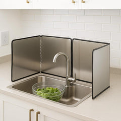 1pc Heat-Resistant Stainless Steel Stove Splash Guard - Nonstick Oil Baffle Plate with Thermal Insulation, Splatter Shield & Covered Edges for Safe Cooking, Durable & Easy Clean - Perfect Kitchen Gift for Home Chefs, Sleek Metallic Finish | Easyclean Surf